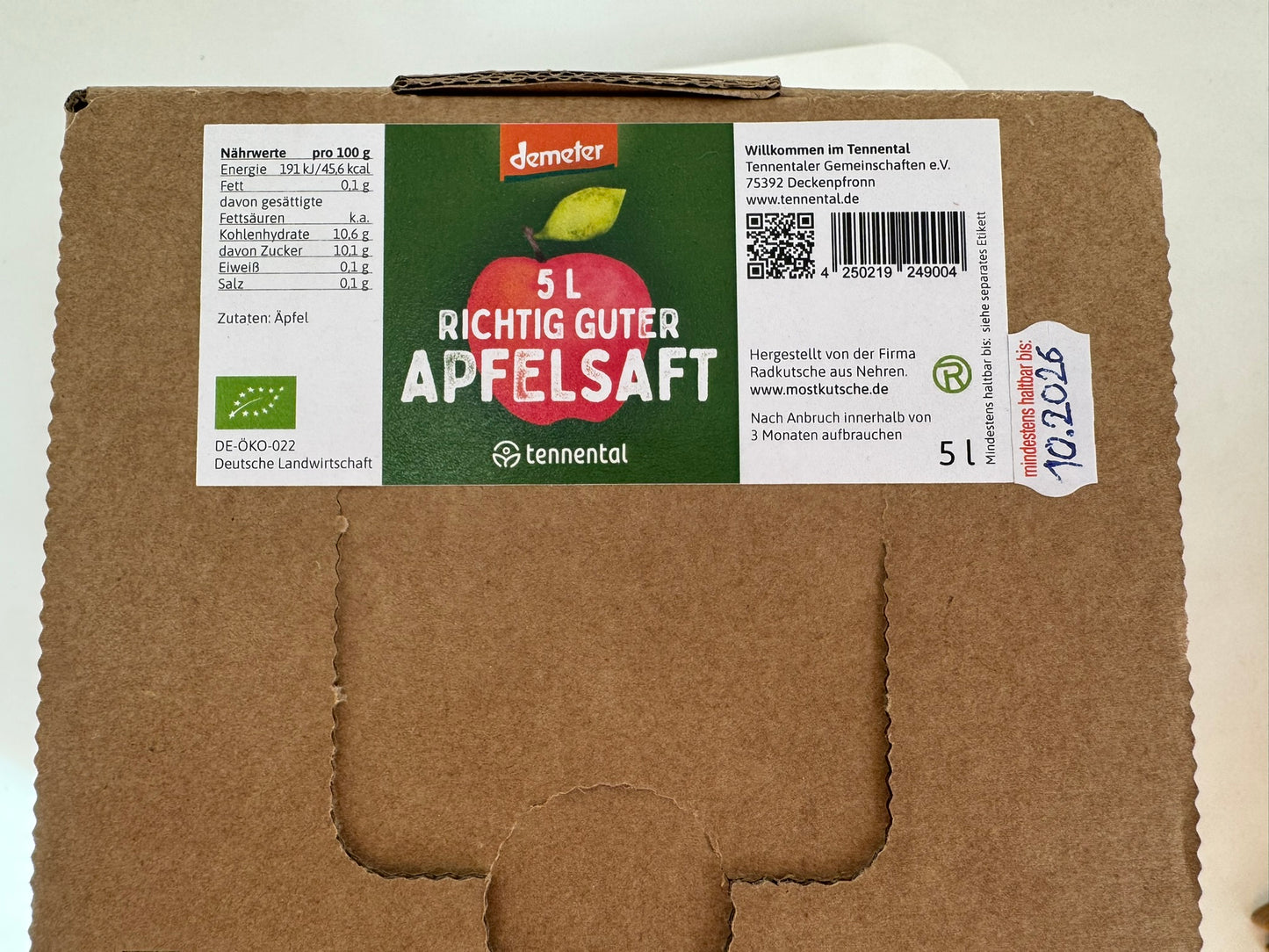 Apfelsaft demeter 5l Bag in Box